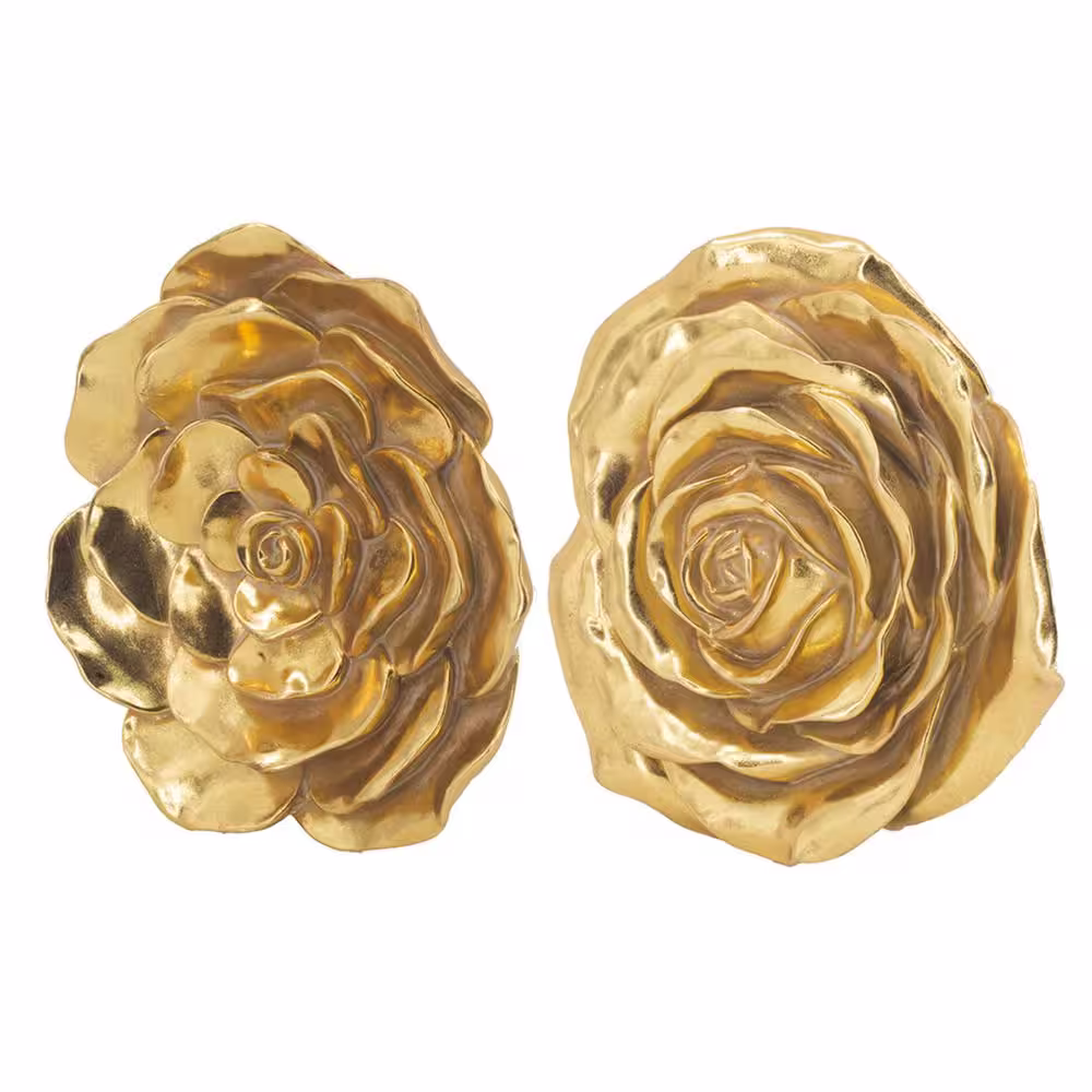 A&B Home Set of 2 Gold Floral Rose Wall Accent - Decorative Sign