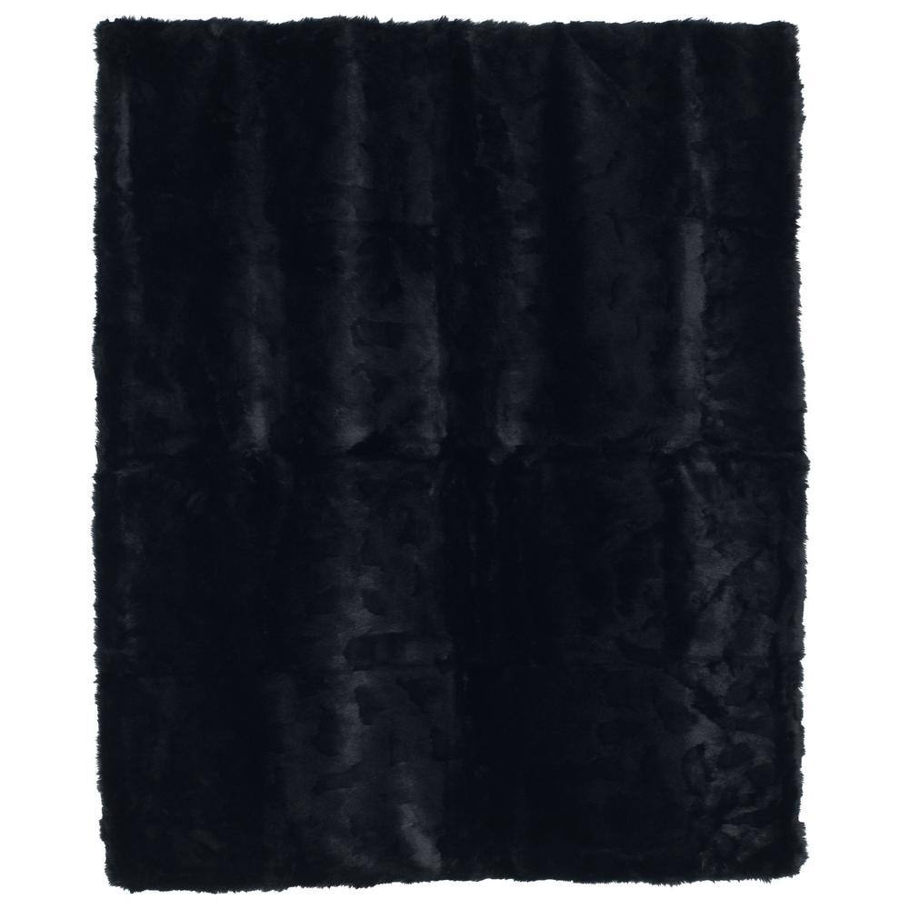 None Black Soft Plush Luxury Long Haired Faux Fur Throw Blanket
