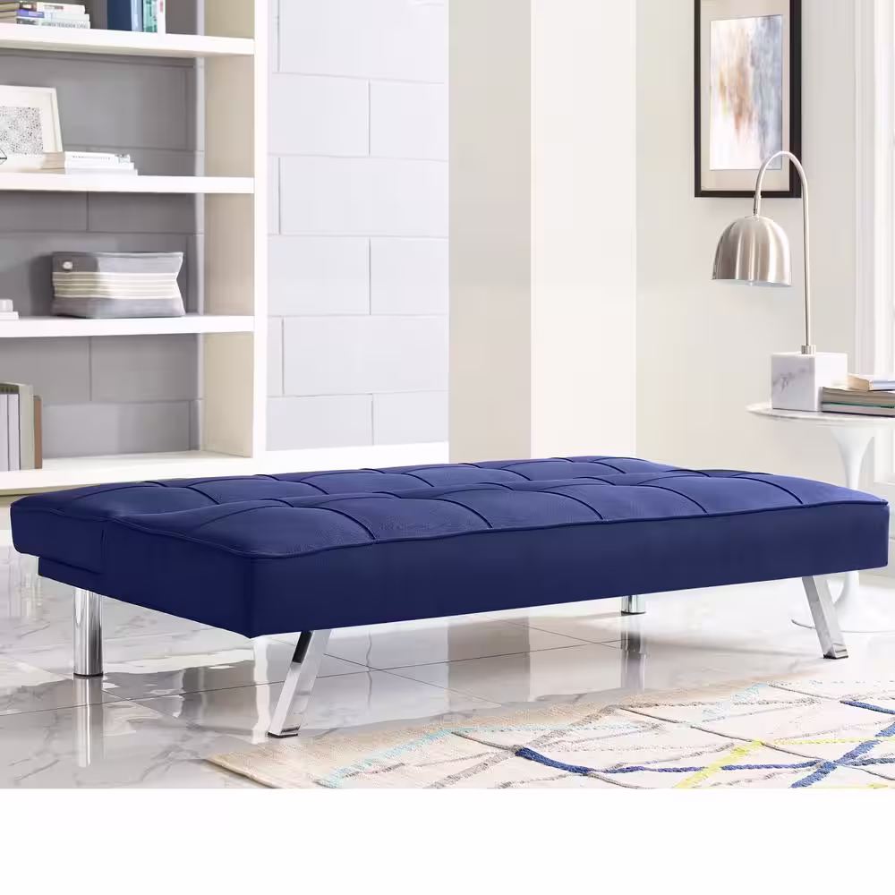 Serta Calgiri 66.1 in. Blue Fabric 3-Seater Armless Convertible Tuxedo Sofa