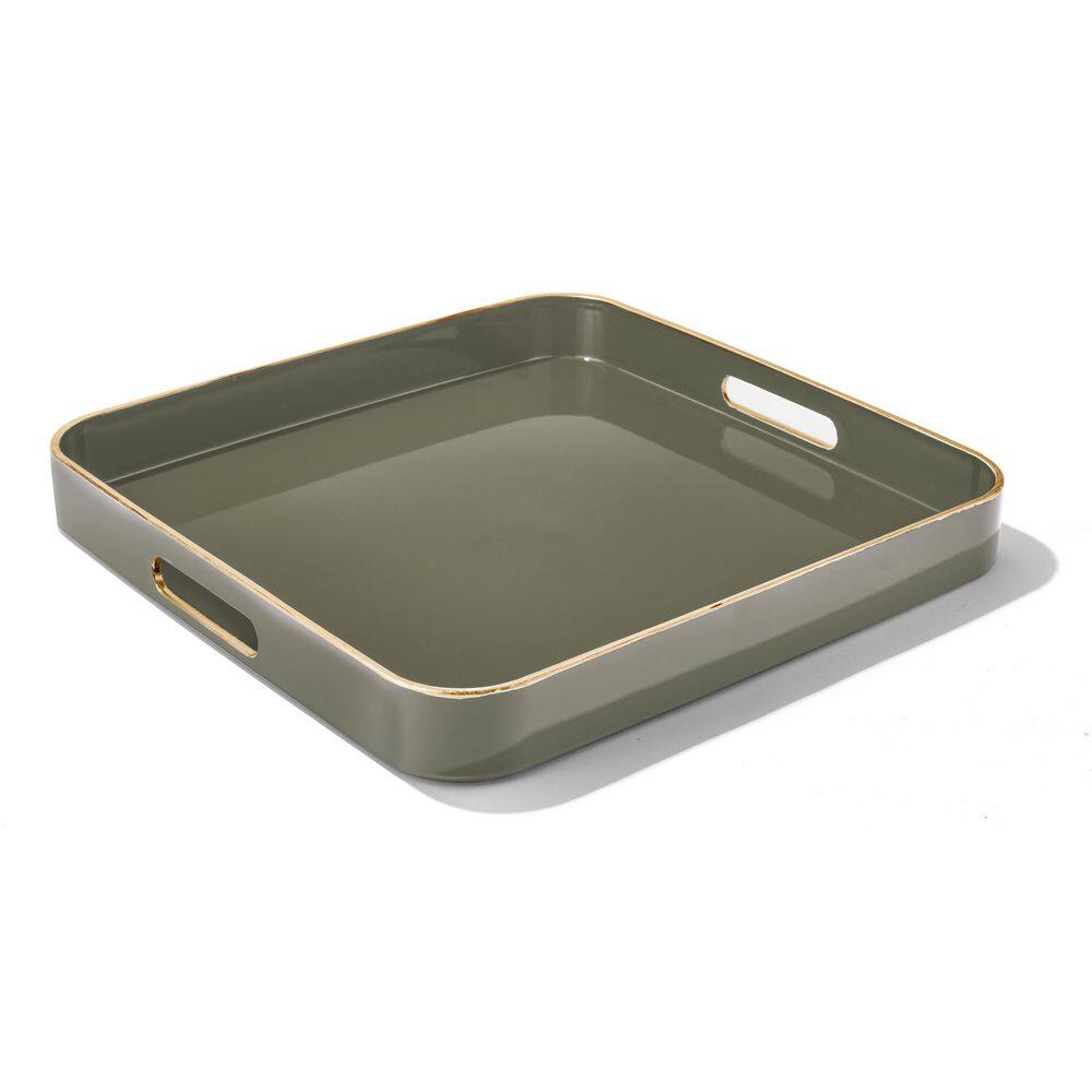 Trina Turk Sage Finished Square Serveware Serving Trays With Gold Rim Set Of 2
