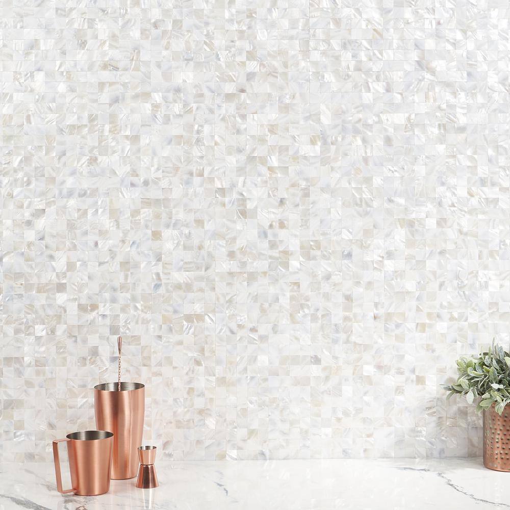 Ivy Hill Tile Luxe Core Square White 11.81 in. x 11.81 in. Mother of Pearl Peel and Stick Tile (0.96 Sq. Ft. / Sheet)