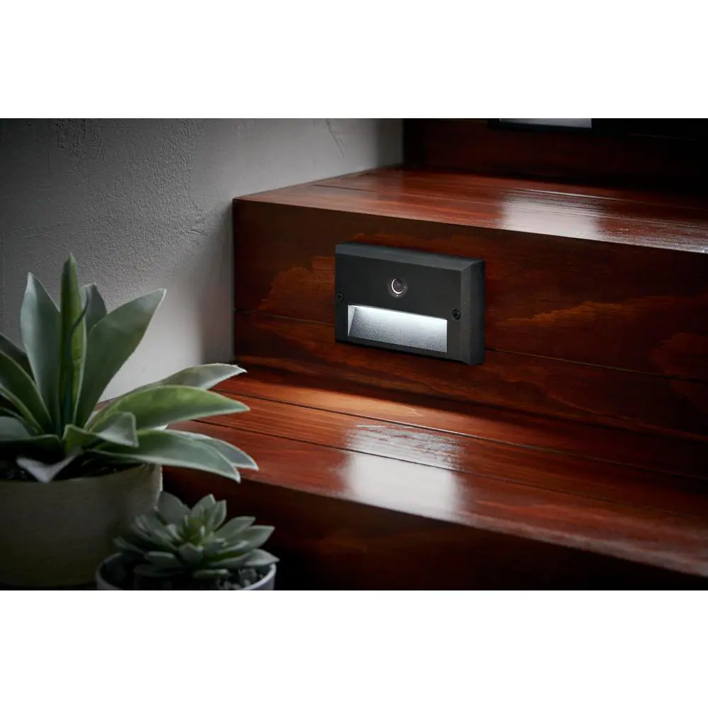 Hampton Bay 15-Watt Equivalent Low Voltage Black Motion Sensing Integrated LED Outdoor Stair Light with Frosted Acrylic Lens