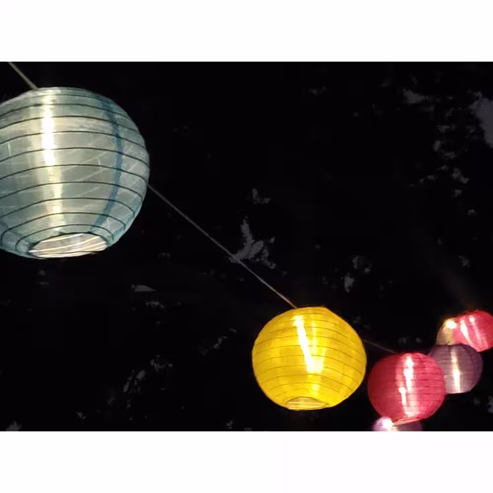 None 32 ft. Outdoor 10-Light Solar Chinese Lantern Integrated LED String Light in Yellow/Pink/Teal/Purple/White