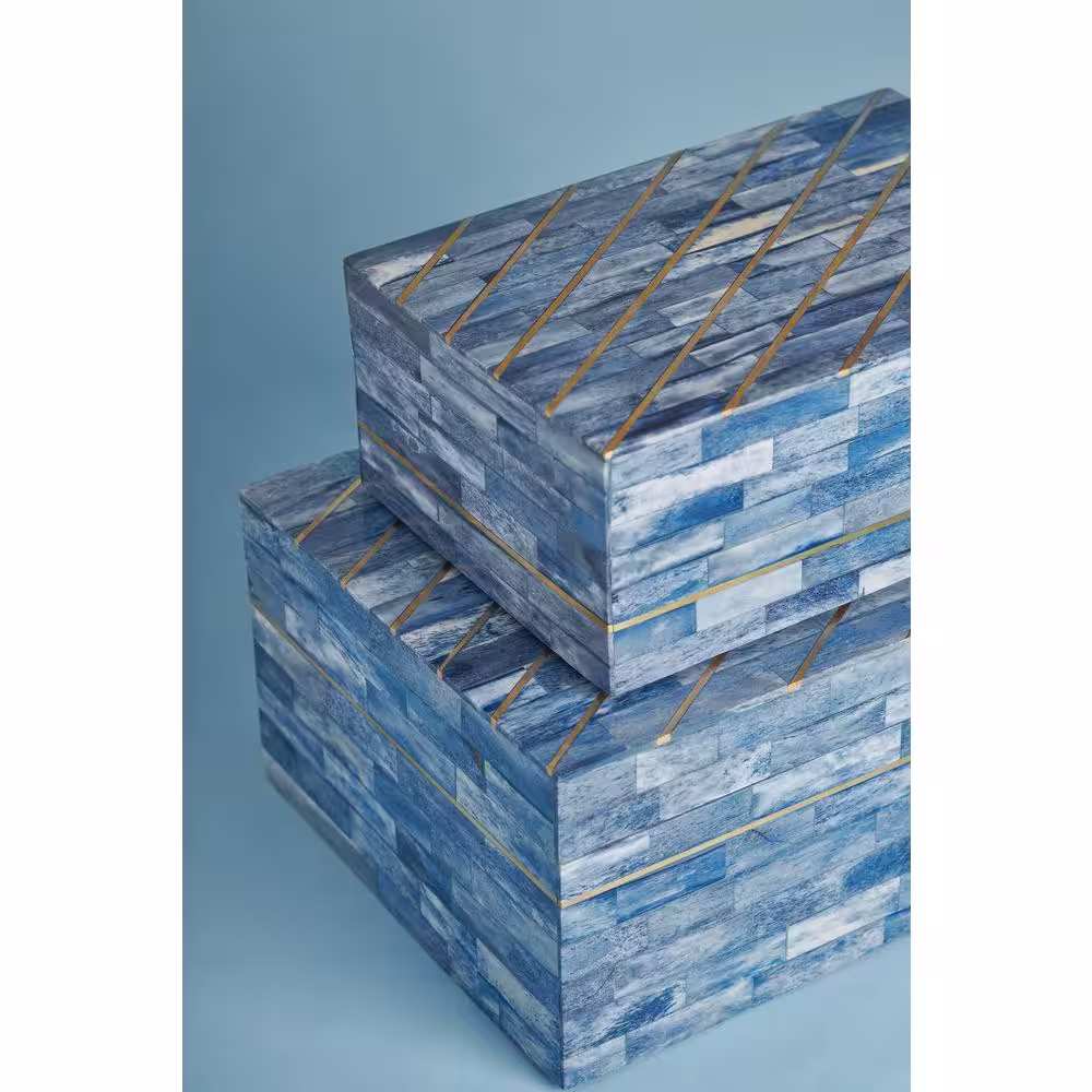 GAURI KOHLI Monaco Blue Decorative Boxes (Set of 2)