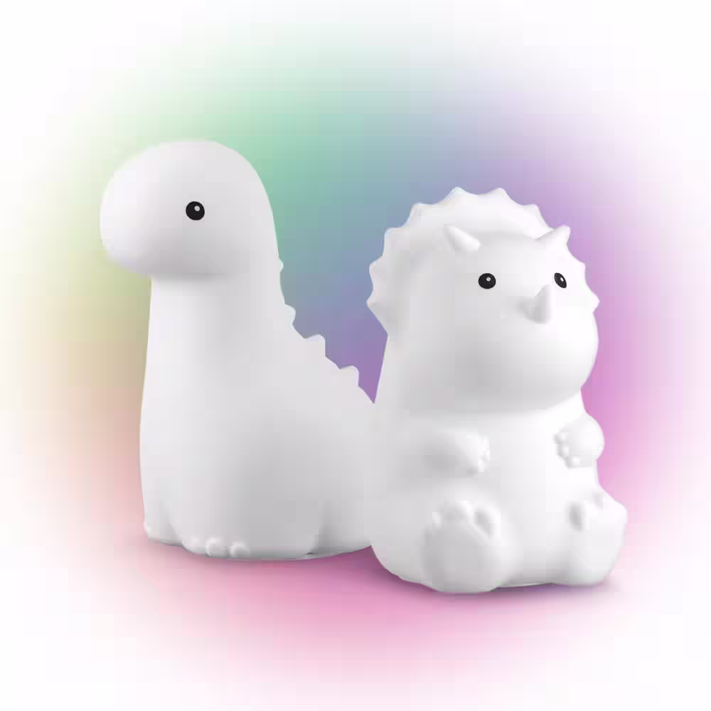 Globe Electric Dinosaur Duo Multicolor Changing Integrated LED Rechargeable Silicone Night Light, White