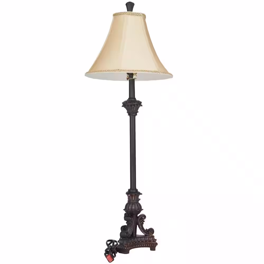 Litton Lane 31 in. Bronze Polystone Antique Style Task and Reading Table Lamp with Tassel Pull Chain