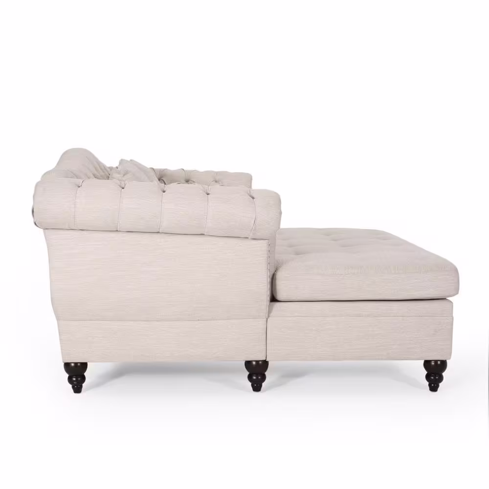 Noble House Sonne Beige and Dark Brown Tufted Double Chaise Lounge with Accent Pillows