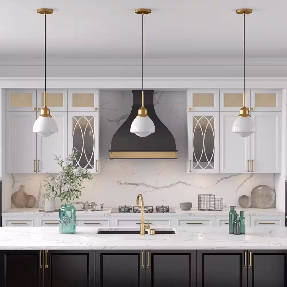 Meyer&Cross Brooks 1-Light Brass Pendant with White Milk Glass Shade