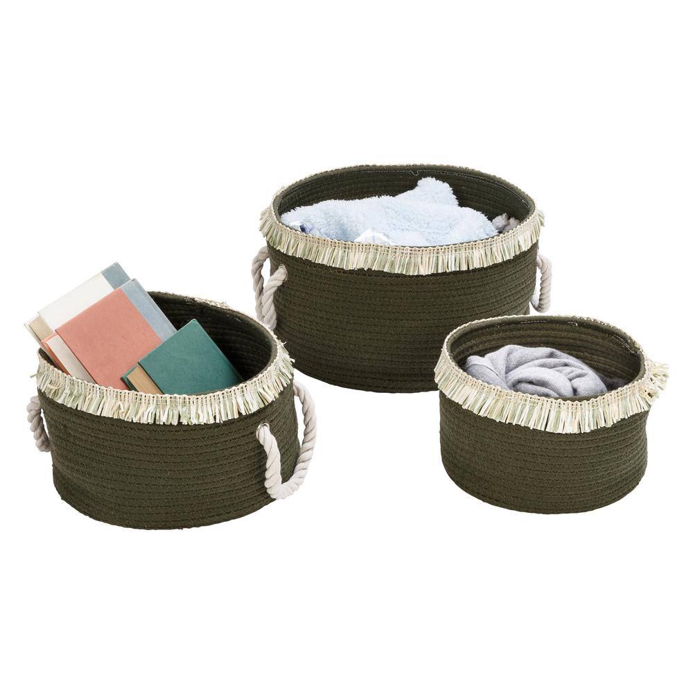 Honey-Can-Do Olive Green Nesting Cotton Rope Baskets with Fringe (Set of 3)