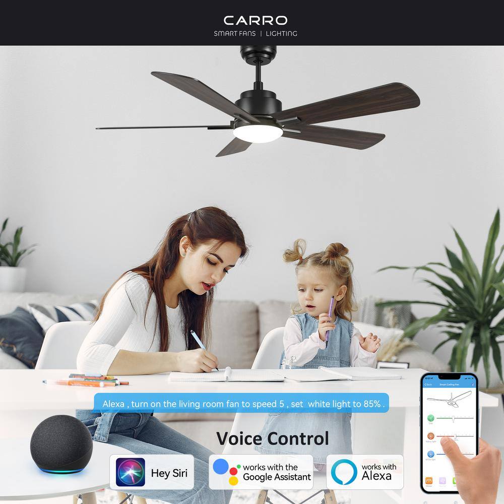 CARRO Apex 52 in. Integrated LED Indoor/Outdoor Black Smart Ceiling Fan with Light and Remote, Works with Alexa/Google Home