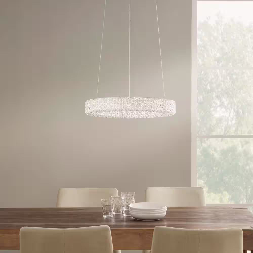 Home Decorators Collection Wesley Park 100-Watt Integrated LED Chrome Pendant Hanging Light with Clear Round Acrylic Ring Shade