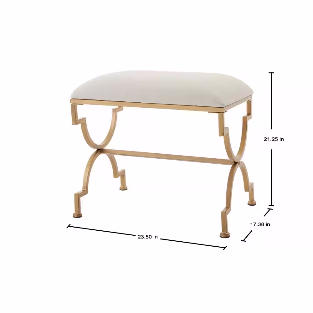Home Decorators Collection Ivory Upholstered Metal Vanity Stool with Gold Base (23.50 in W. X 21.25 in H.)