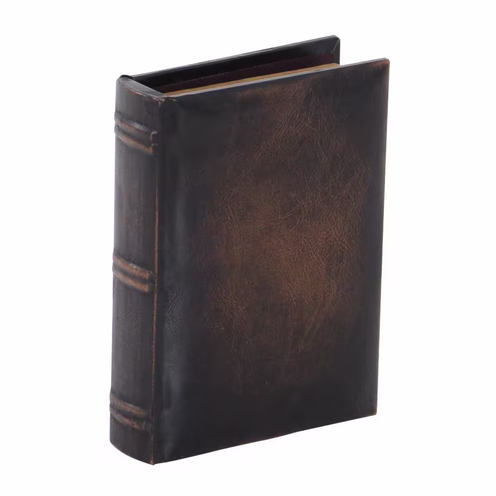 Litton Lane Rectangle Wood Faux Book Box with Faux Leather Detailing (Set of 3)