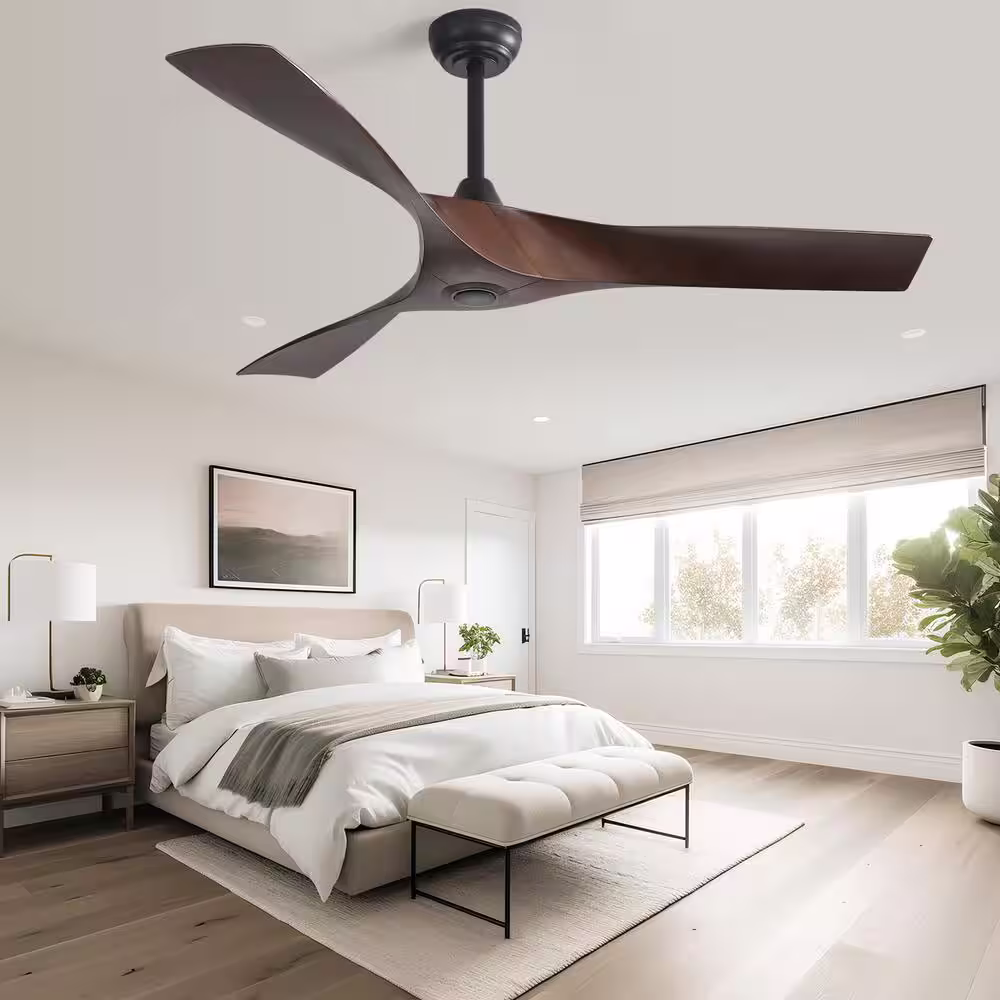 Sofucor 52 in. Indoor/Outdoor Black Ceiling Fan No Light With Remote 3 Curved ABS Blades