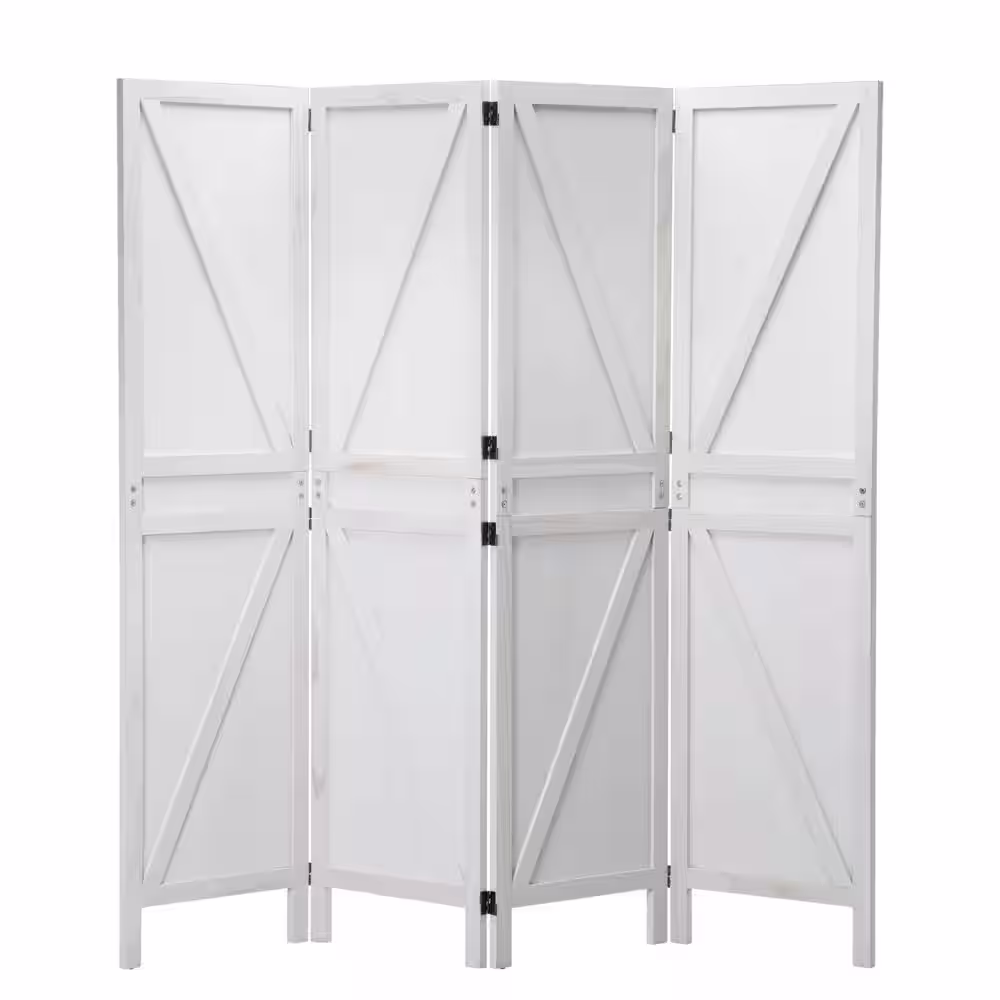 None 4-Panel White Wood Privacy Room Divider Solid Folding Wall Room Divider Screens Partial Partition in Deep Burnt Aged