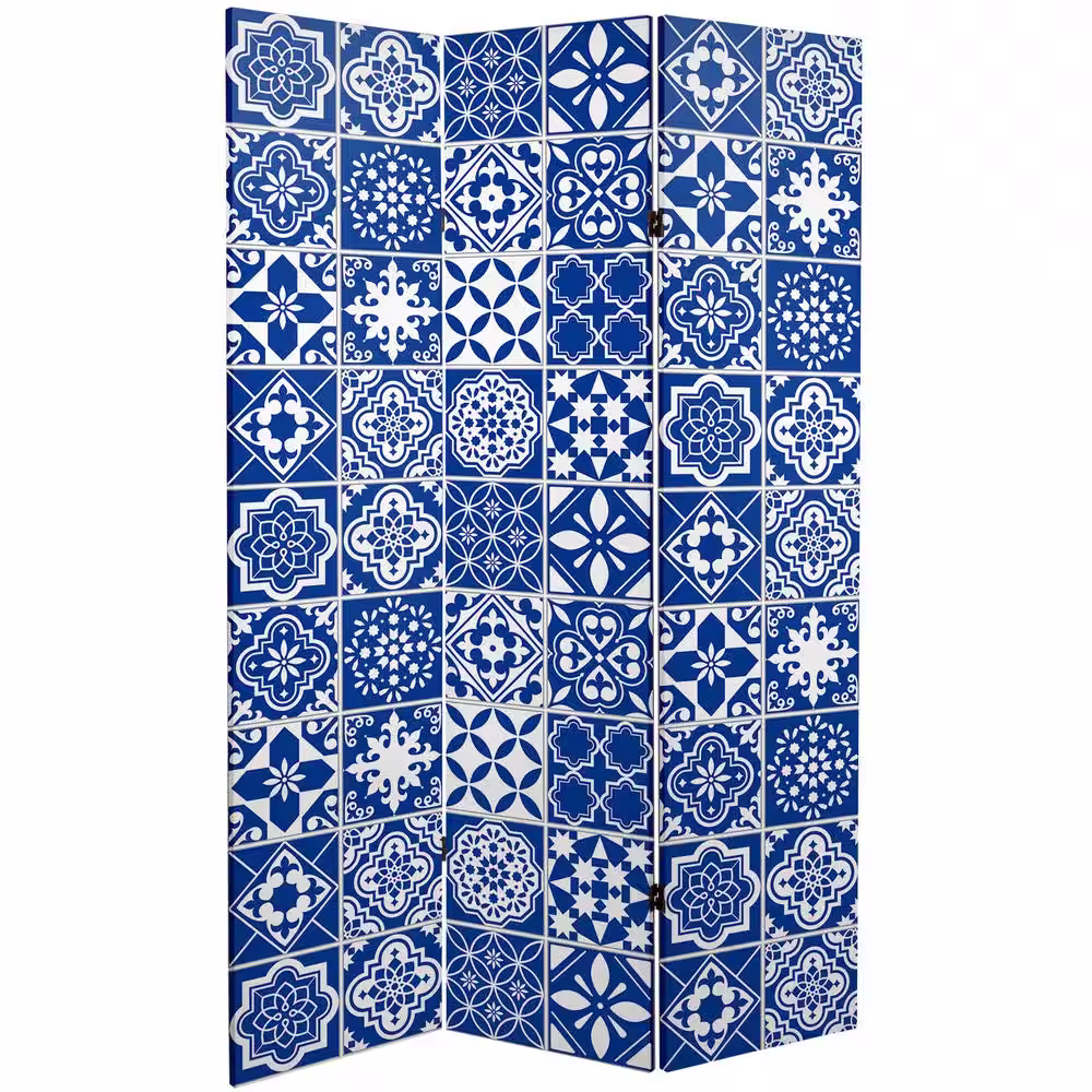 Oriental Furniture 6 ft. Tile Printed 3-Panel Room Divider