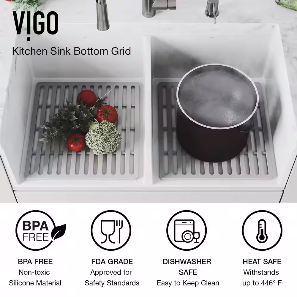 VIGO 15 in. x 14 in. Silicone Bottom Grid for 33 in. Double Bowl Kitchen Sink in Gray (2-Pack)