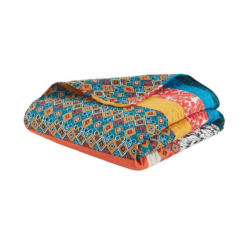 Lush Decor Boho Stripe Turquoise and Tangerine Throw