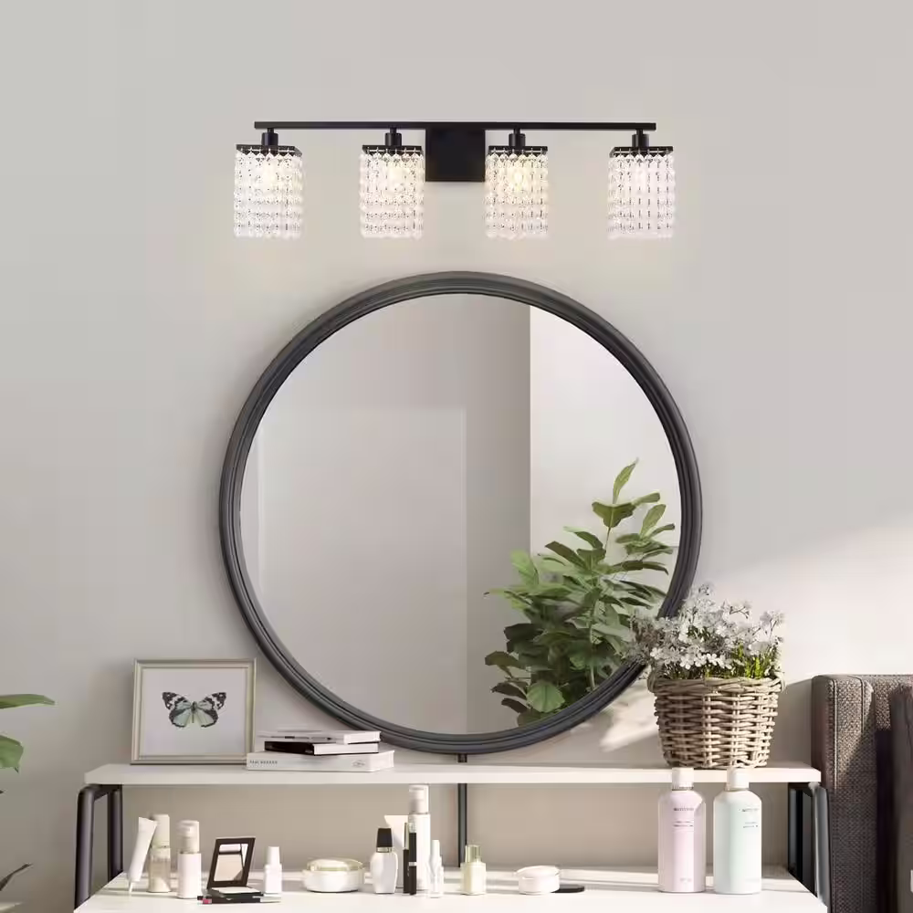 aiwen 33 in. Modern 4-Light Crystal Vanity Light Bathroom Lighting Fixture Wall Light Over Mirror