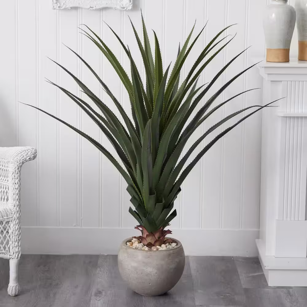Nearly Natural Indoor/Outdoor Spiked Agave Artificial Plant in Sand Colored Bowl