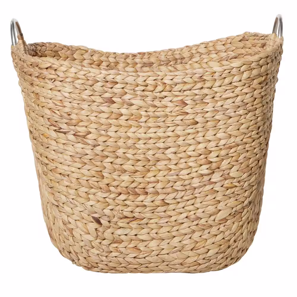 Litton Lane Seagrass Handmade Large Woven Storage Basket with Ring Metal Handles
