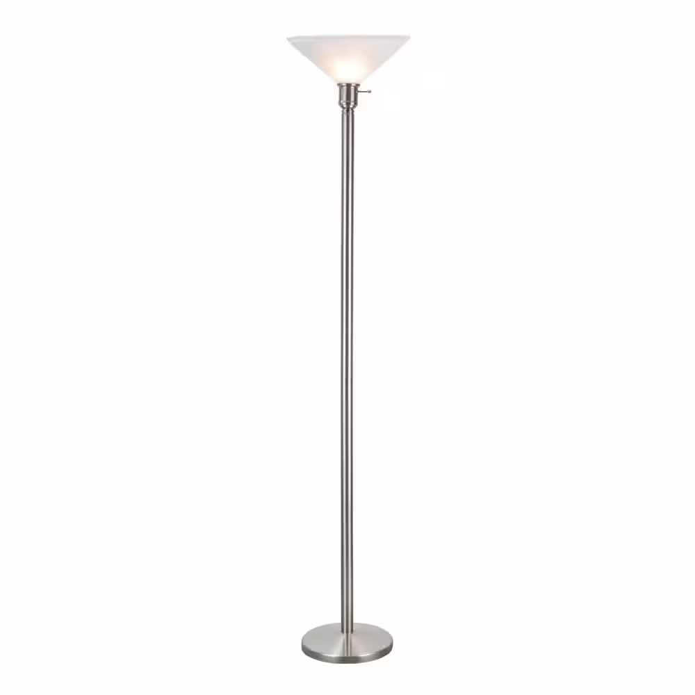 Aspen Creative Corporation 71 in. Satin Nickel Metal Floor Lamp with Frosted Glass Lamp Shade