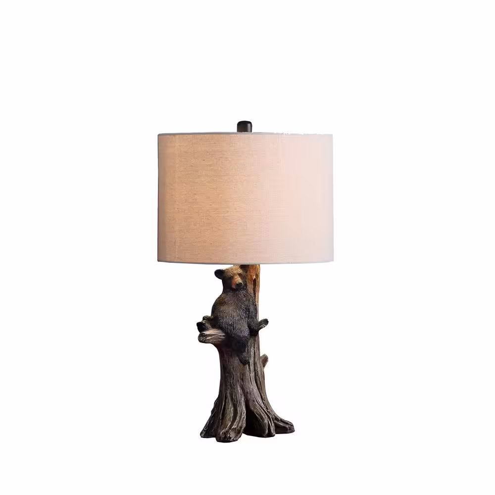 ORE International Black Bear On A Tree 24.75 in. Polyresin Table Lamp