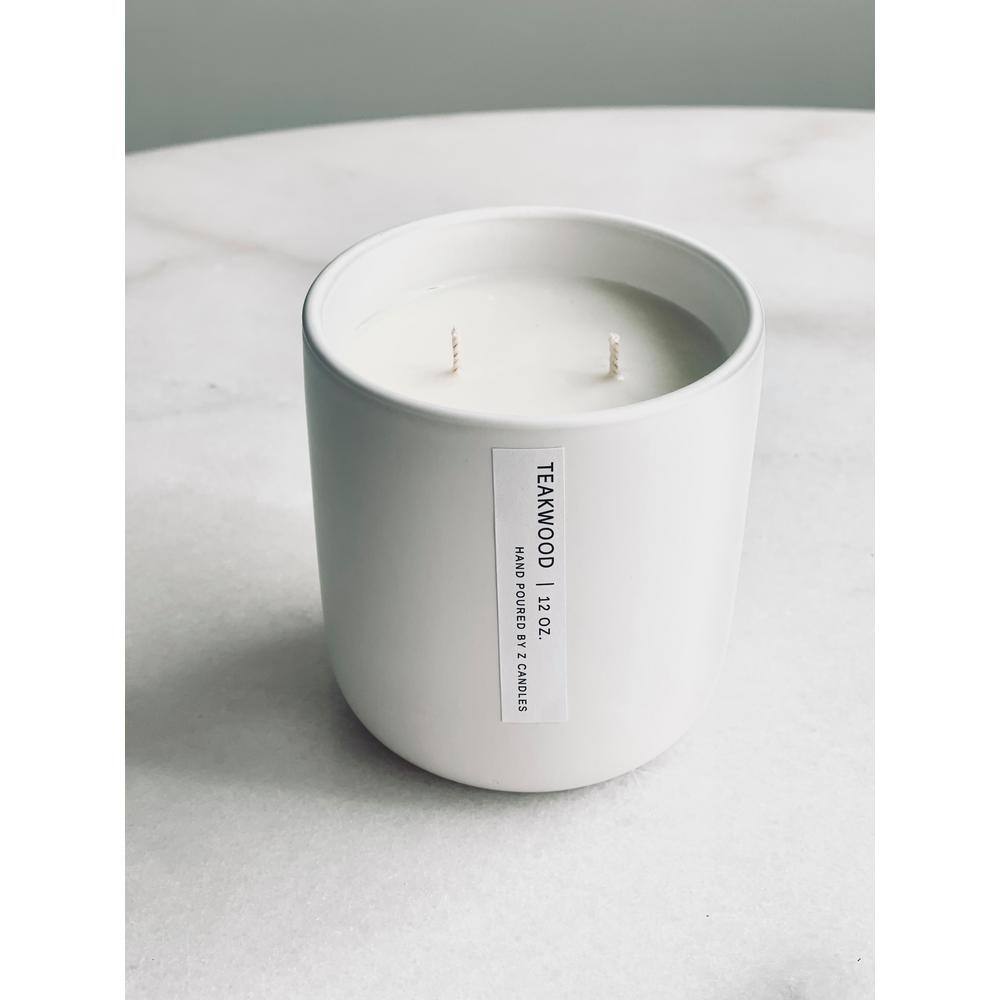 Z CANDLES Teakwood, Matte White Candle 12 oz.