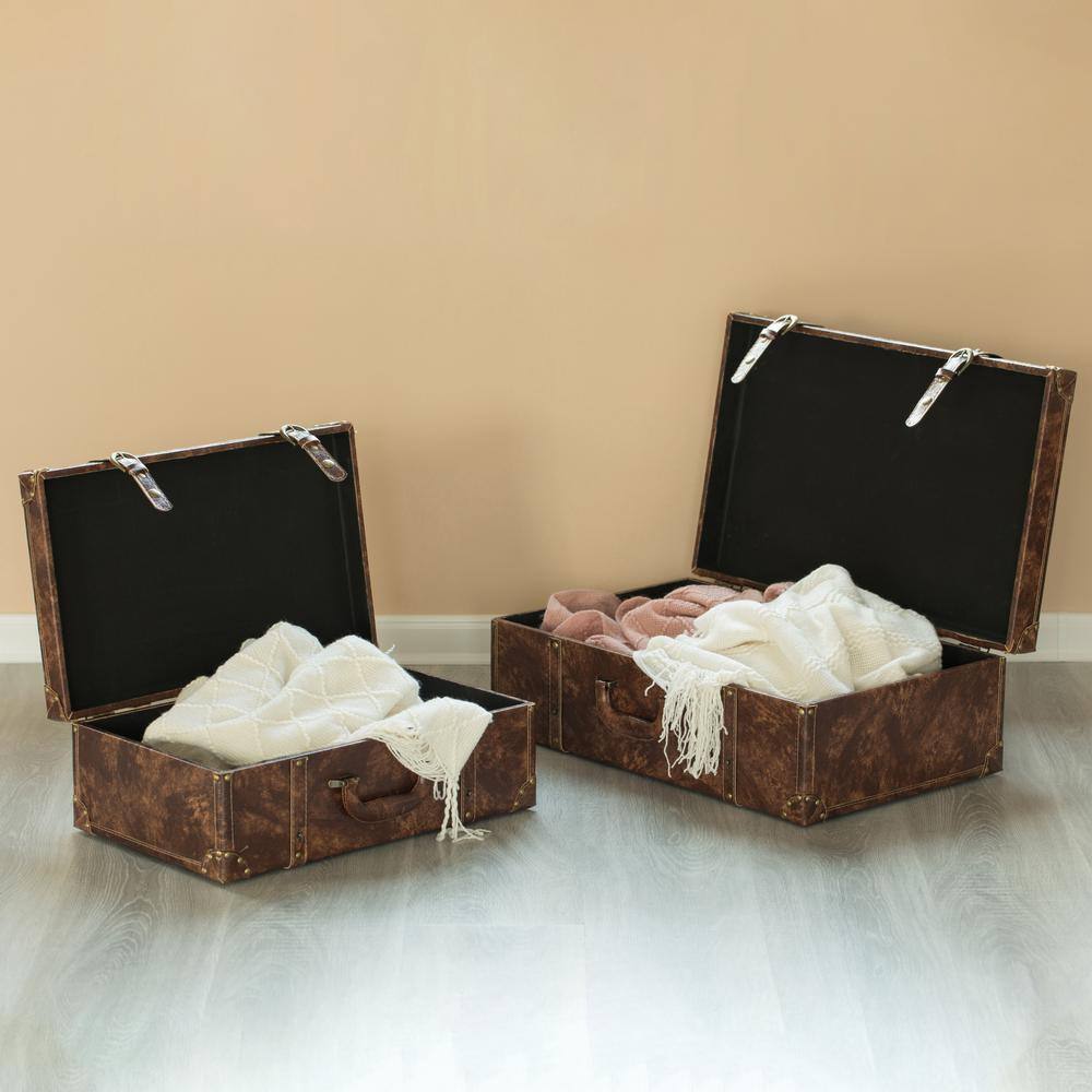 Vintiquewise Suitcase Storage Trunk with Faux Leather (Set of 2)