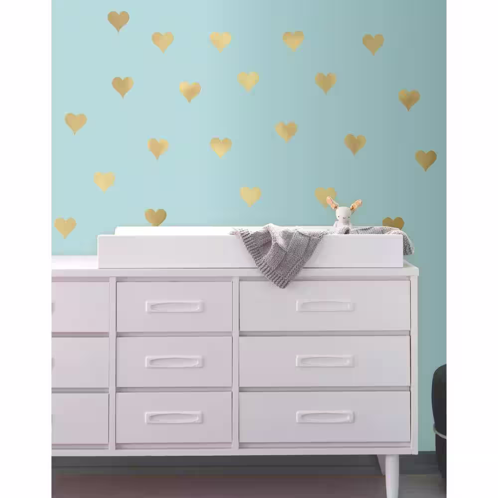RoomMates 5 in. W x 11.5 in. H Gold Heart 24-Piece Peel and Stick Wall Decal