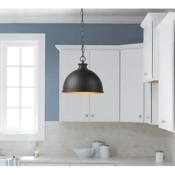 Hampton Bay Talullah 1-Light Matte Black Pendant Lighting with Gold Interior