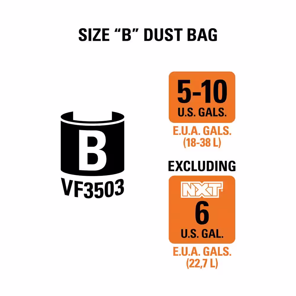 RIDGID High-Eff. Wet/Dry Vac Dust Bags for 5-8 Gal. Shop-Vac Brand Vacs, 5-10 Gal. RIDGID Vacs, except HD0600, Size B (12-Pack)