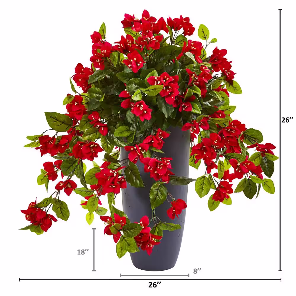 Nearly Natural Indoor/Outdoor 26 in. Bougainvillea Artificial Plant in Planter UV Resistant