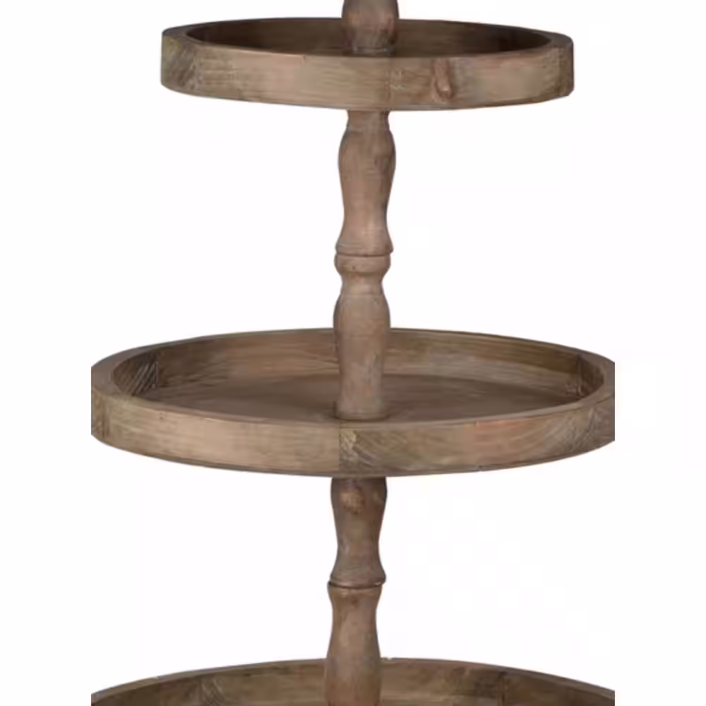 A & B Home Woodruff Three-Tier Round Serving Weathered Natural Tray