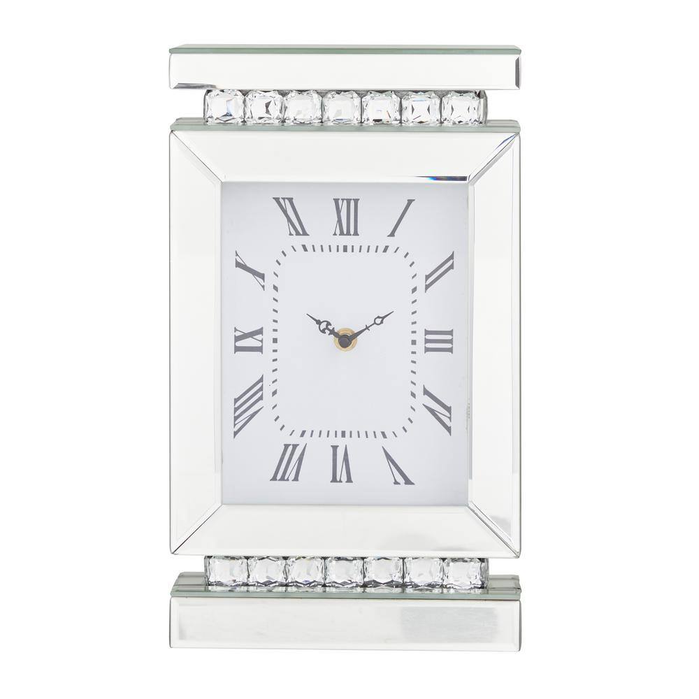 Litton Lane Silver Glass Mirrored Clock with Crystal Embellishments