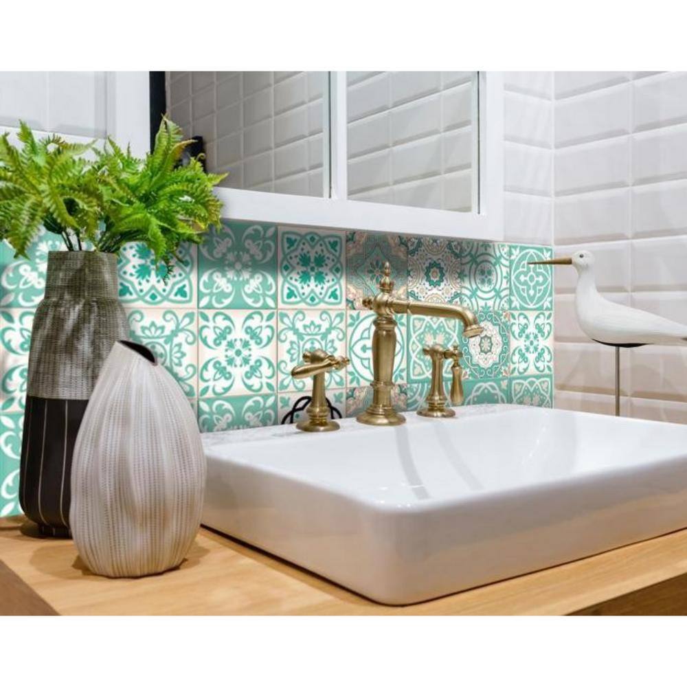 HomeRoots Amelia Green 5 in. x 5 in. Vinyl Peel and Stick Tile (4.17 sq. ft./Pack)