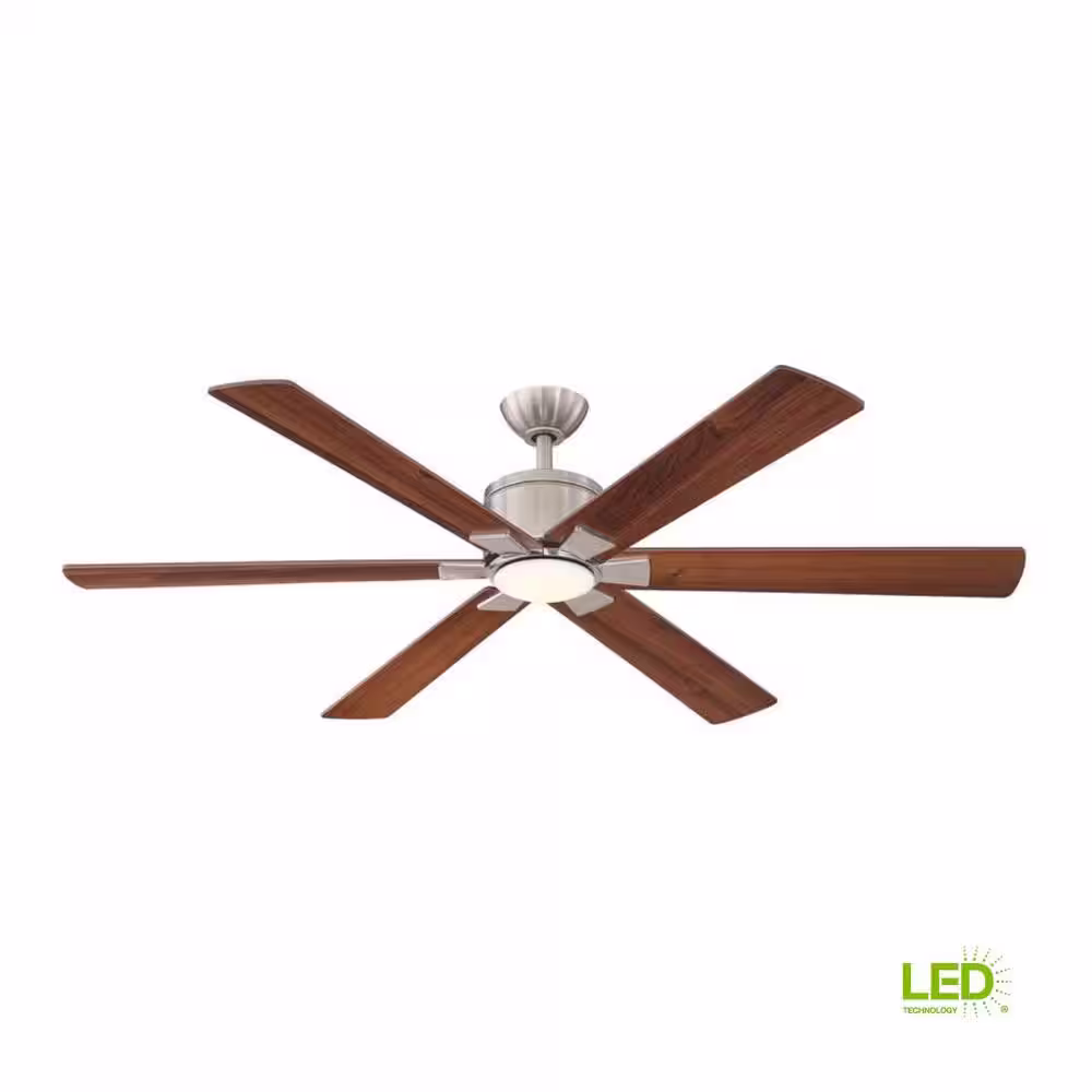 Home Decorators Collection Renwick 60 in. Integrated LED Indoor Brushed Nickel Ceiling Fan with Light Kit and Remote Control