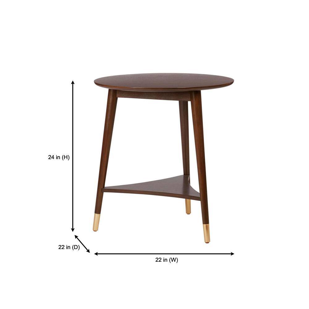 StyleWell Ramsey Round Sable Brown Wood End Table with Brass Caps (22 in. W x 24 in. H)