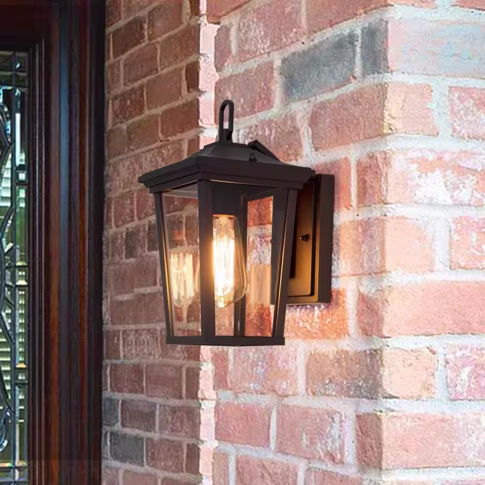 LNC Modern Textured Black Outdoor Wall Lantern Sconce 1-Light Exterior Wall Light with Clear Glass Shade for Garden Gazebo