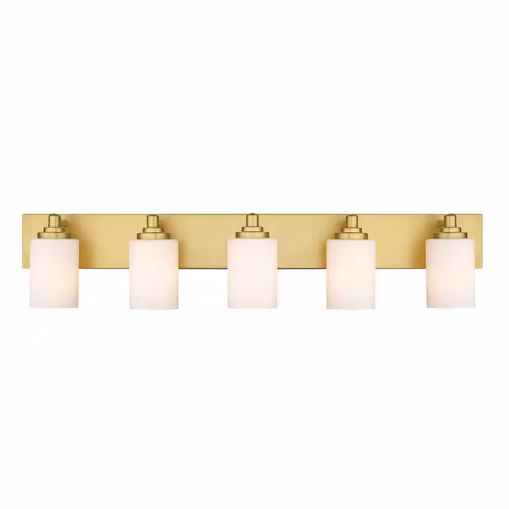 None Soledad 38.75 in. 5-Light Brushed Gold Vanity-Light with Glass Shade