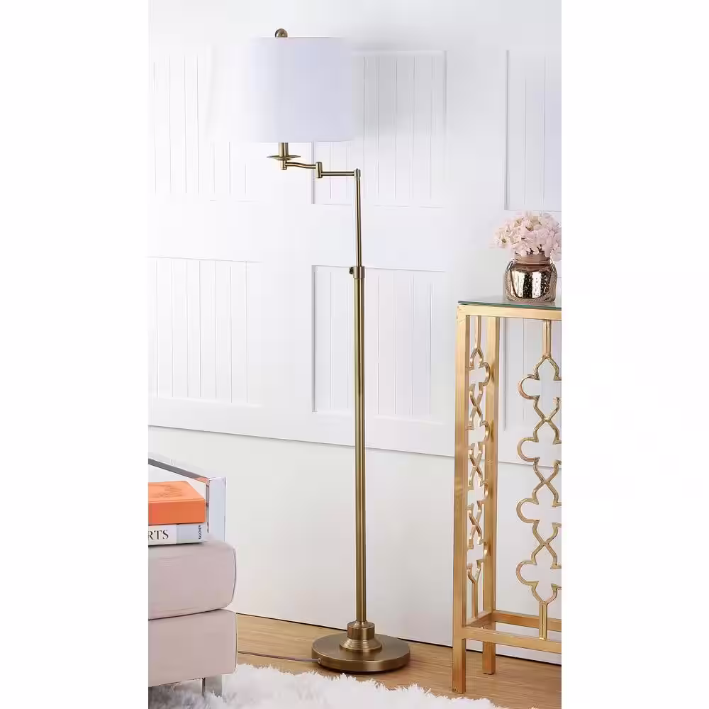 SAFAVIEH Nadia 64.25 in. Gold Floor Lamp with Off-White Shade