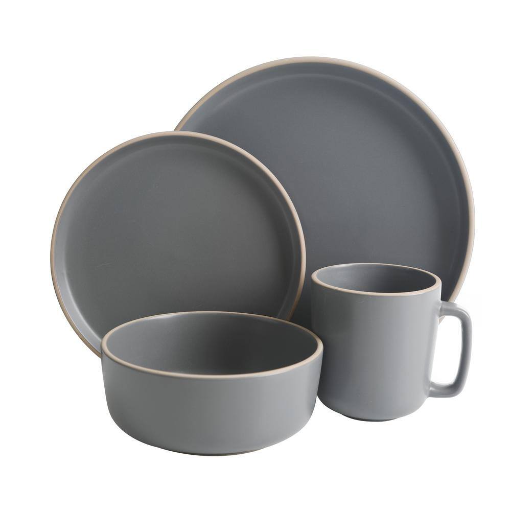 Gibson Home Zuma 16-Piece Modern Gray Matte Stoneware Dinnerware Set (Service for 4)