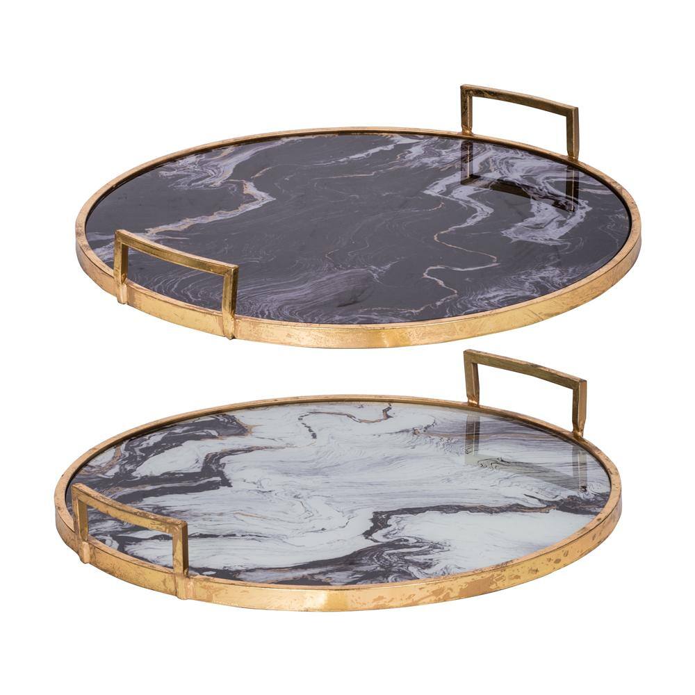 A & B Home Decorative Black, Gold Trays (Set of 2)