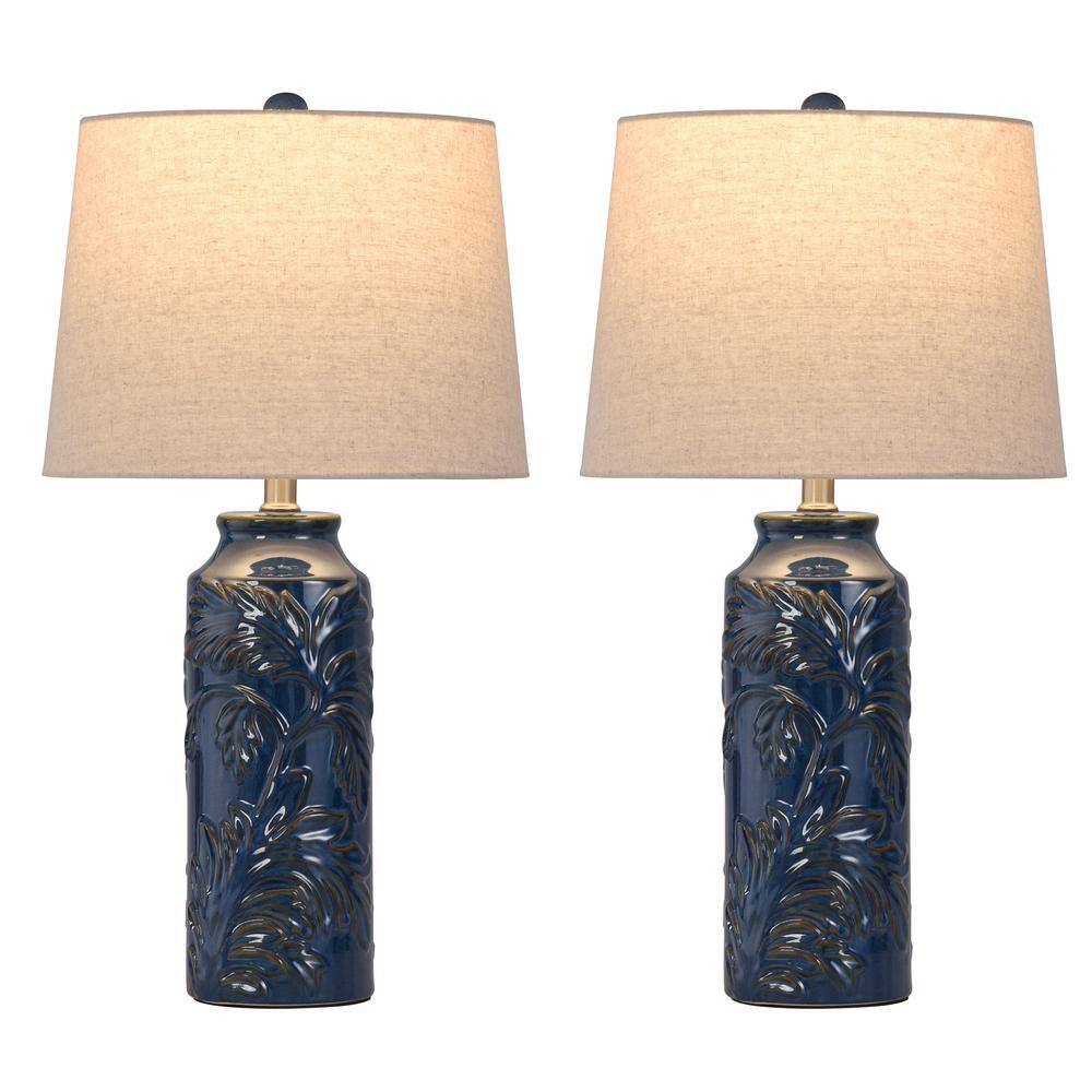 StyleCraft Cloverfeild 24.25 in. Navy Blue Ceramic Bedside Lamp