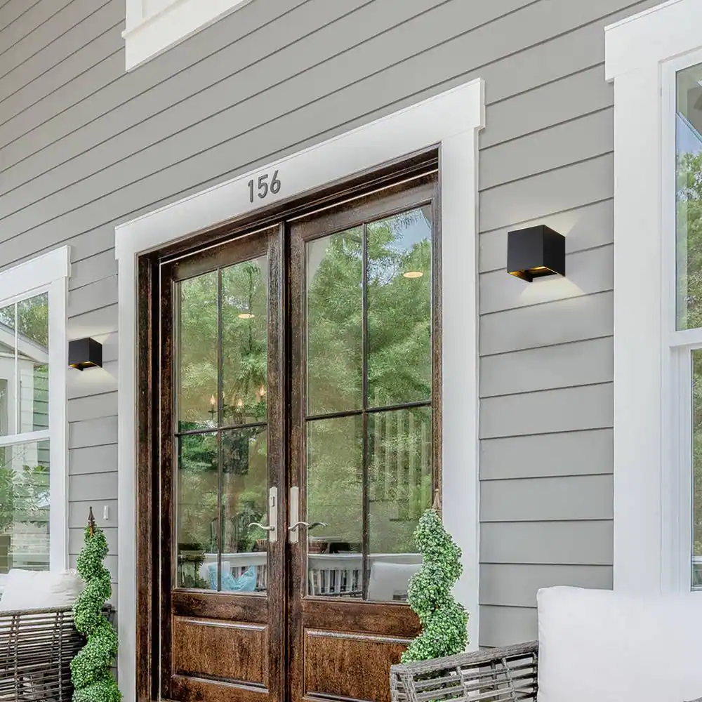 None 2-Light Matte Black Aluminum Cube LED Outdoor Wall Sconce with Adjustable Light Beam (2-Pack)