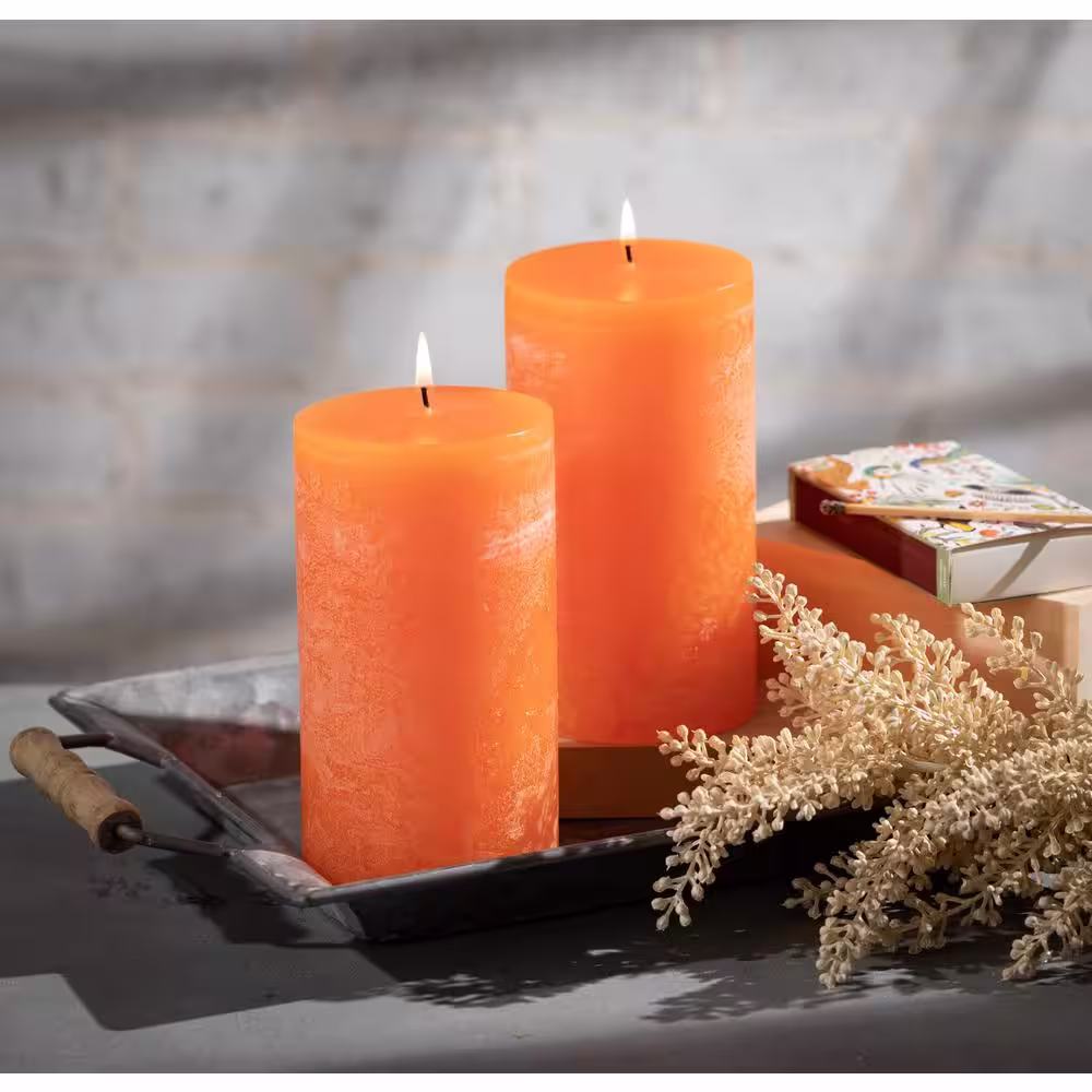 Vance Kitira 6 in. Tangerine Timber Pillar Candle