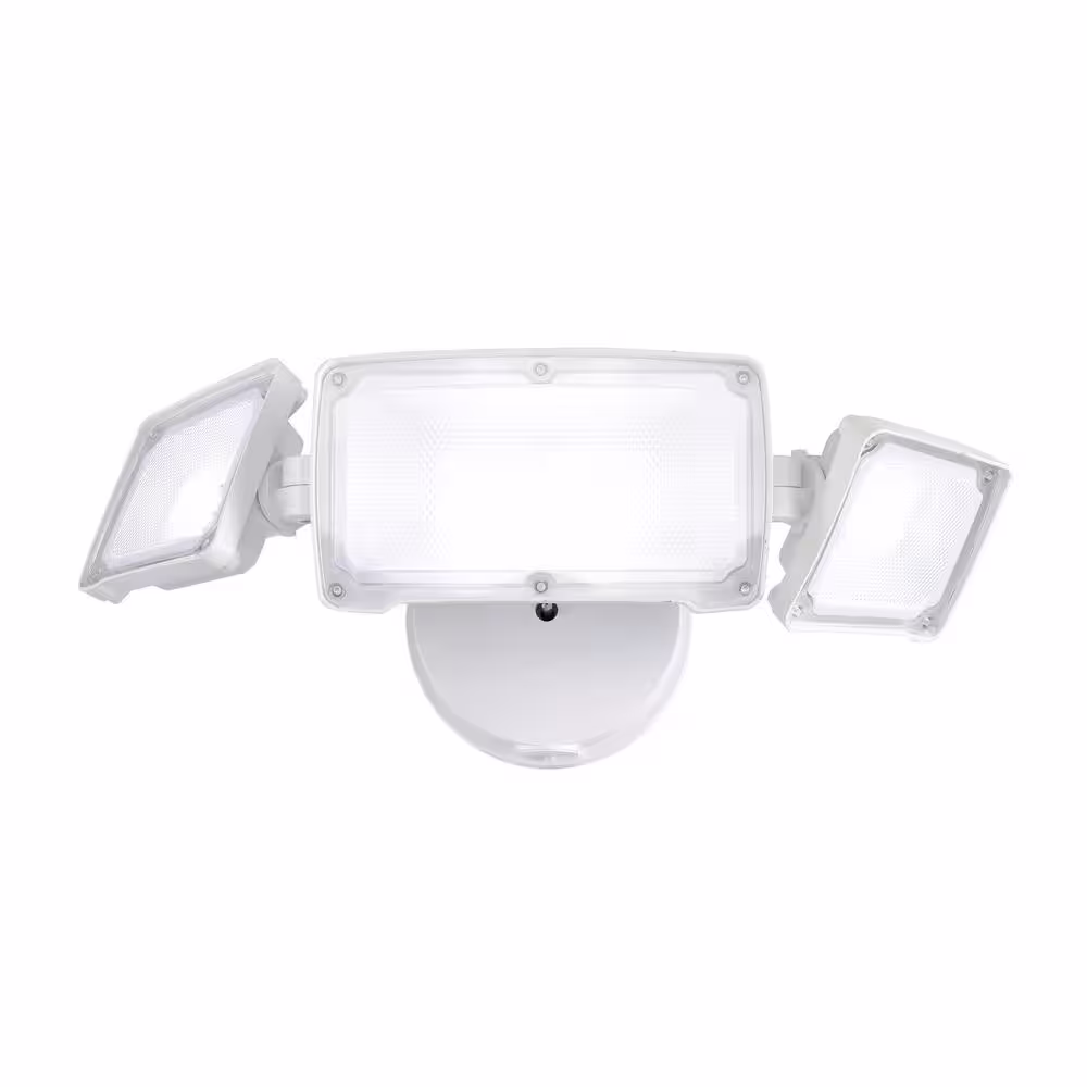 AWSENS 3-Light White Outdoor Integrated LED Security Flood Light Wall or Eave Mount Flood Light