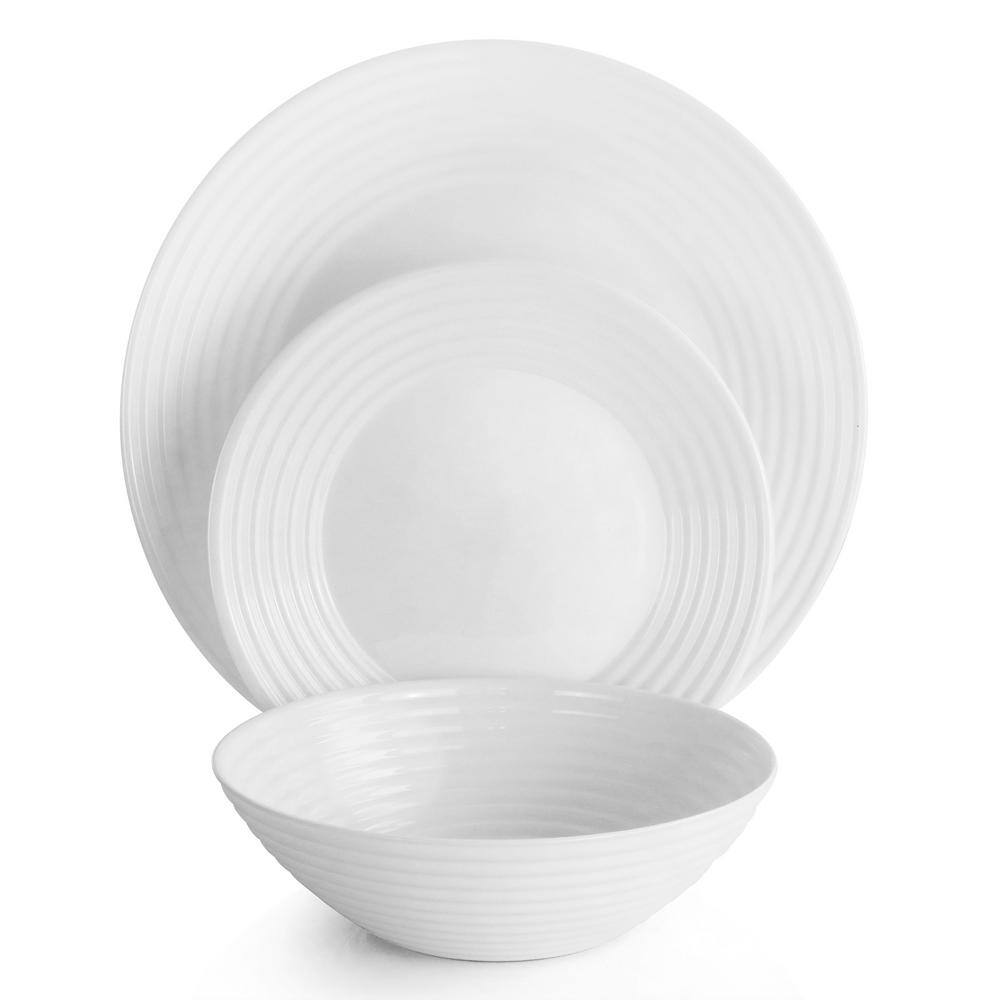 Gibson Patio 12-Piece White Tempered Opal Glass Dinnerware Set