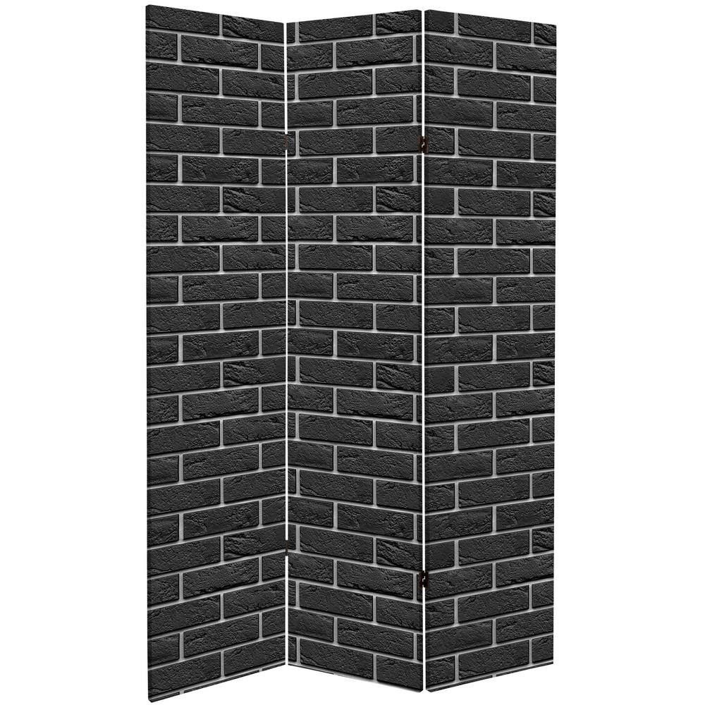 None Black and White Brick 6 ft. Printed 3-Panel Room Divider