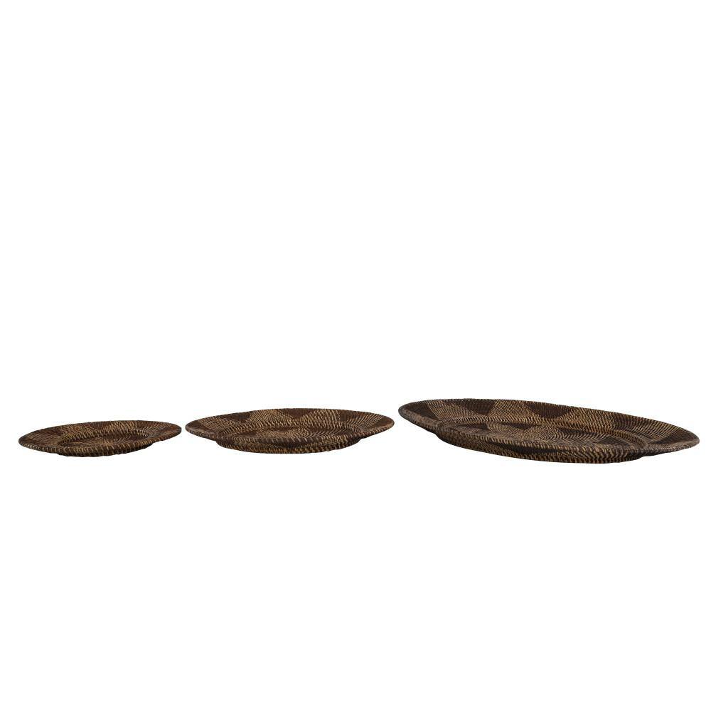 Litton Lane Rattan Brown Woven Basket Plate Wall Decor (Set of 3)